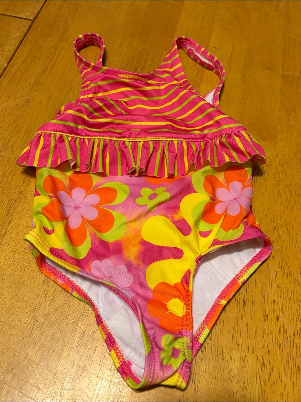 Kidgets Pink & Yellow Floral Ruffle One-Piece Swimsuit
